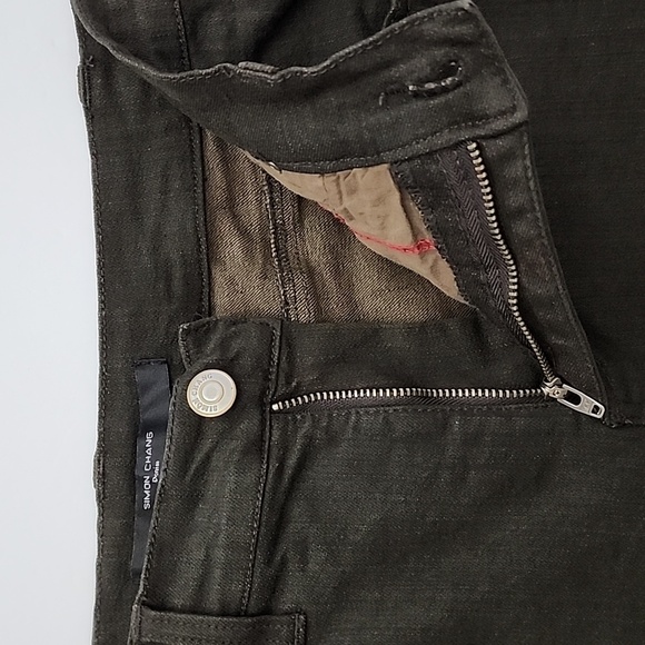 Simon Chang Women's Khaki Brown  Denim Jeans Straight Leg Stretch Size 2 - Picture 4 of 16